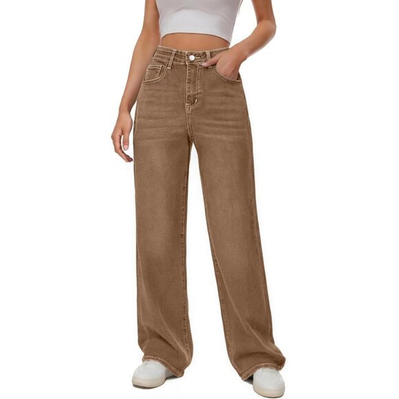 Women High Waist Wide Leg Jeans Boyfriends Stretch Trousers Denim Pants - Picture 5 of 6